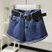 High Waisted Denim Shorts for Women Loose Fit Slimming Roll Hem Wide Leg a Line Hot Pants Korean Style Summer 2020 Trendy_mkmklike.com
