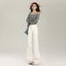 Women's White Flared Jeans That Don't Cling To The Legs, 2026 Spring New Style, Solid Color, Versatile, Simple,_mkmklike.com