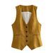 Women's Clothing Linen double-breasted women's blazer + vest and vest + linen straight pants suit_mkmklike.com