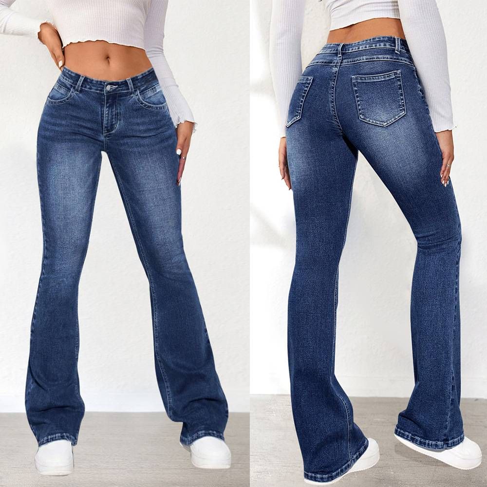 Women's Clothing Slim Fit Flared Pants Trousers Vintage Stretch Denim Jeans For Women - High Waist Flared Bootcut Pants With Retro Wash (Blue, S-XXL)_mkmklike.com