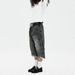 Distressed Mud-Dye Denim Shorts - Vintage Washed A-Line Cropped Pants With Frayed Hem & Cat Whisker Details, Indigo Blue_mkmklike.com