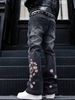 Vintage Washed Distressed 3D Print Jeans - Unisex Baggy Streetwear Denim Pants With Artistic Rips & Wide Leg For Casual Outfits_mkmklike.com