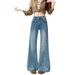 Spring New Straight-leg Micro-flared Denim Pants For Women, Washed Design With A Vintage Distressed Look, Wide-leg_mkmklike.com
