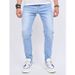 High Street Men's Jeans Simple Light Blue Elastic Slim Fit Small Straight Casual Men's Trousers_mkmklike.com
