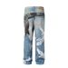 Men's Clothing High Street Three Dimensional Cutting Washed Wide Leg Digital Printing Pattern Overalls Jeans_mkmklike.com