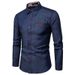 Spring and Autumn Casual Pocket Collar Cotton Slim Fit Long Sleeve Denim Shirt Men's_mkmklike.com