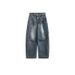 American Pleated Washed Jeans For Men And Women Deconstructing Wide Curved Knife Loose Straight Leg Casual Pants_mkmklike.com
