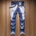 Men's Distressed Retro Straight Leg Jeans Slim Fit Wish Denim Trousers_mkmklike.com