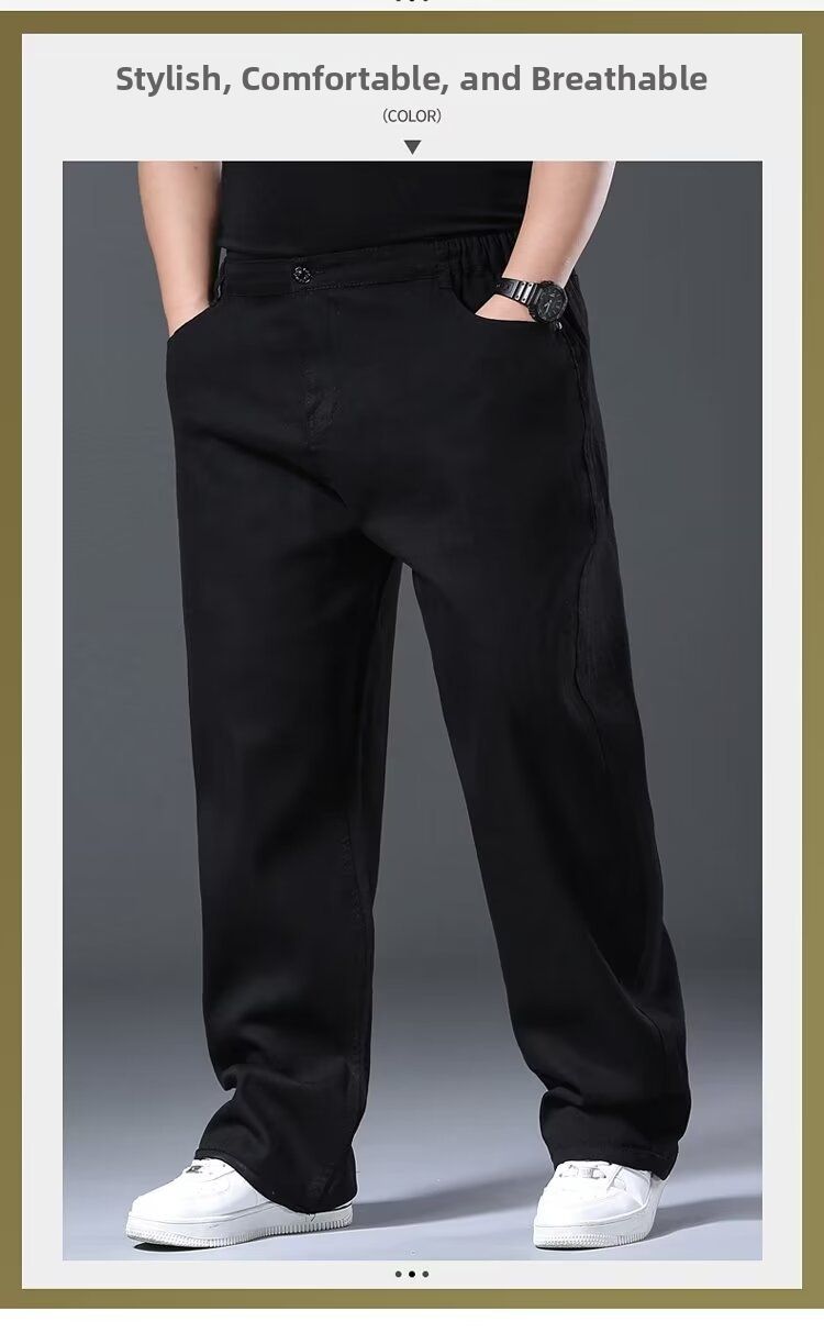 Plus Size Men's Stretchy Loose Straight Leg Jeans Style Long Pants_mkmklike.com