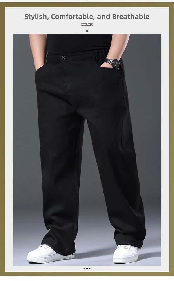 Plus Size Men's Stretchy Loose Straight Leg Jeans Style Long Pants_mkmklike.com