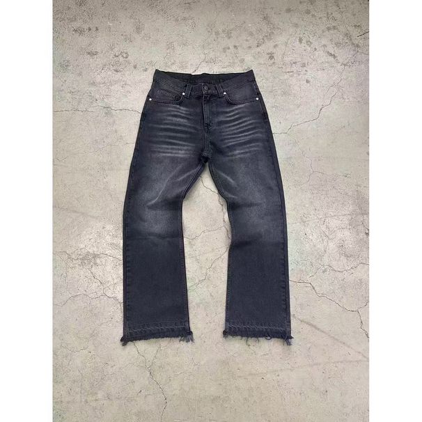 Distressed Embroidered Slim Fit Men's Jeans - Vintage Washed Denim Pants With Handmade Rips Tching, Straight Leg Comfort Stretch For Casual Wear_mkmklike.com