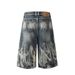 Men's Clothing Trendy Punk Tie Dyed Denim Shorts For Men Vibe Gradient Washed And Worn Wide Leg Loose Straight Shorts_mkmklike.com