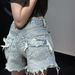 American Retro Style Ripped High-waisted Raw Edge Denim Shorts For Women, 2026 Summer New Style, Loose Wide-leg Hot_mkmklike.com