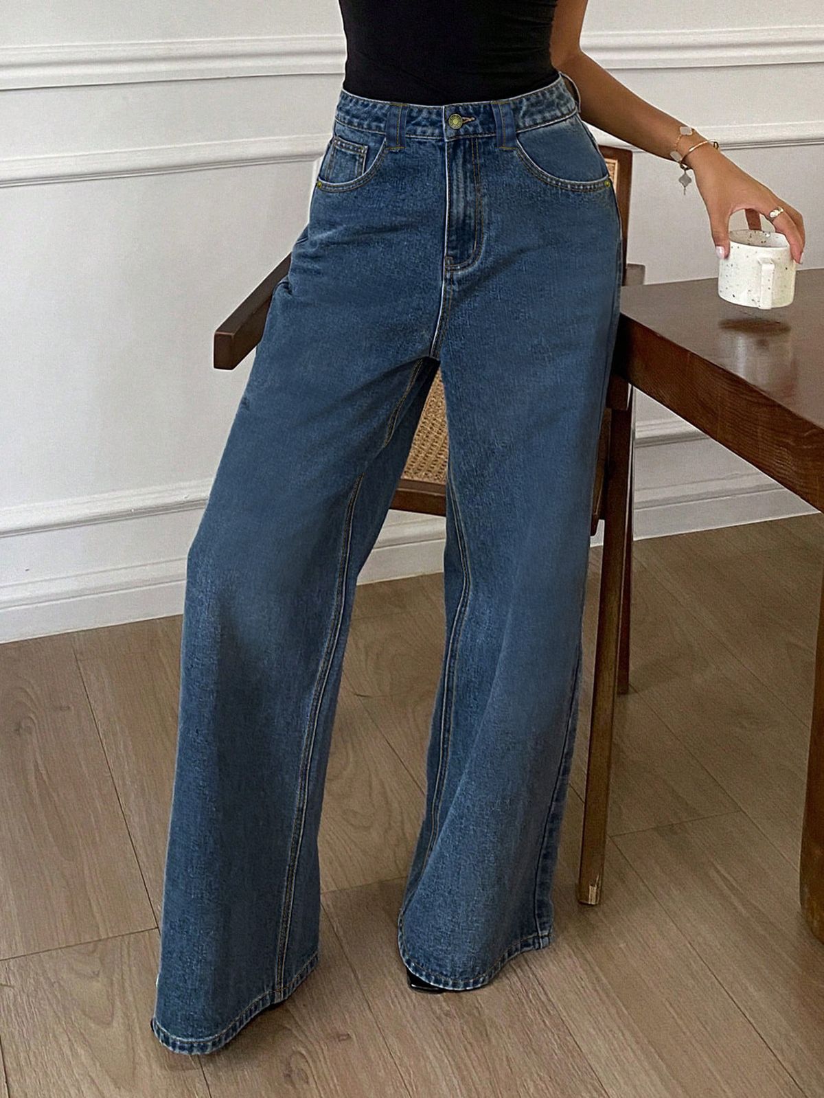 Women's High Waist Jeans – Retro Loose Straight Leg, Comfort Stretch Denim, Casual & Versatile For Everyday Wear_mkmklike.com