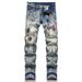 New Style Foreign Trade European And American Street Youth Ripped Embroidered Badge Stretch Skinny Men's Jeans Trendy_mkmklike.com