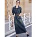 European Sleeved Denim Dress For Women In Spring And Autumn , New Waist Cinching Slim Fit Temperament Long Skirt_mkmklike.com