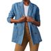 Trendy Washed Denim Blazer For Women – Oversized Boyfriend Jacket With Notched Lapel, Street Style Blue Blazer_mkmklike.com