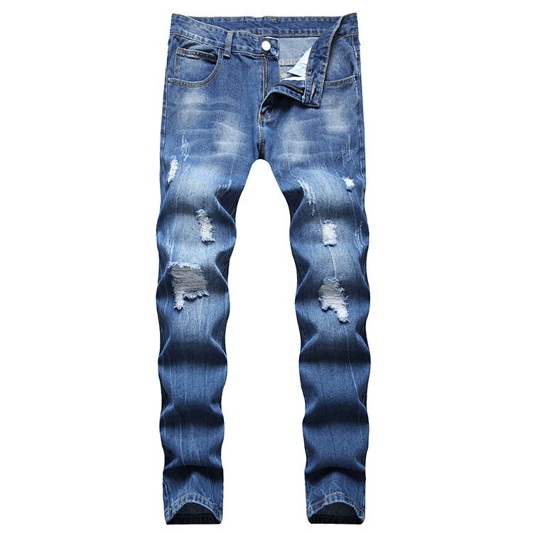 Men's Clothing Slim Fit Ripped Jeans Midweight Polyester Skinny Trousers Trendy Cropped Length Simple Design_mkmklike.com