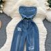 Women's Clothing Chic Internet Celebrity New Design Sense Hollow Sleeveless High Waist Slimming Hole Casual Denim Jumpsuit_mkmklike.com