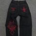 2023 Cross-border Hot-selling American High Street Fashion Brand Fully Embroidered Skull Pants For Men, Loose Straight_mkmklike.com