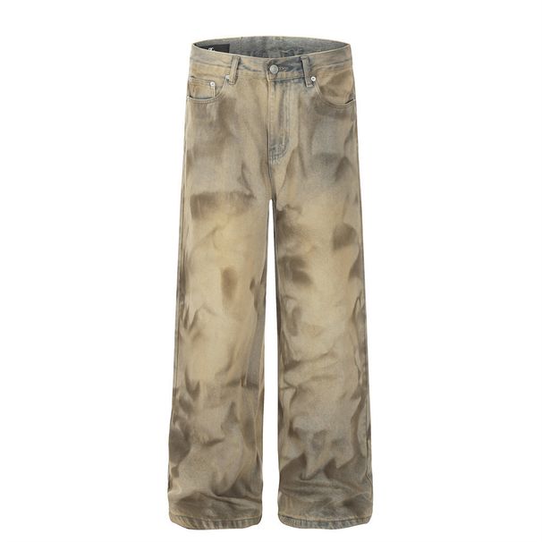 Post-apocalyptic Style Dirty Jeans Men's Streetwear Hip Hop Loose Design Sense Niche Mud Dyed Straight Pants Wide Leg_mkmklike.com