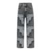 BAGGY JEANS Street Gothic Style Hand Washed Gun Patch Ripped Jeans Men Loose Straight Pants Unisex_mkmklike.com