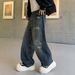 Vintage Washed Distressed Denim Jeans For Men - Relaxed Straight Leg With Graffiti & Patch Details_mkmklike.com
