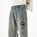 Men's Clothing Printed Jeans Men's New American High Street Retro Washed Nostalgic Loose Straight Trousers Street Fashion Trousers_mkmklike.com