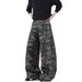 Camouflage Deconstructed Wide-Leg Cargo Jeans For Men & Women – Streetwear Oversized Straight Fit With Drop Cuff & Distressed Detailing_mkmklike.com