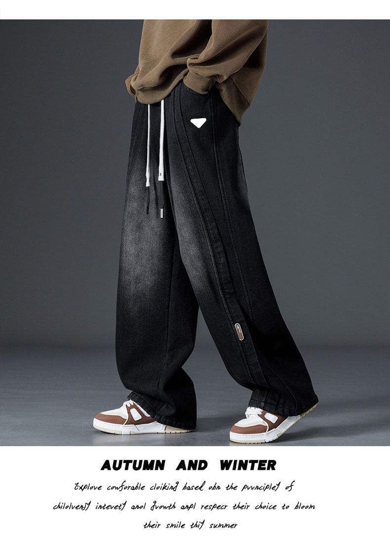 Men's Clothing 3D Cut Silicone Triangle Jeans, Men's Trendy Loose Straight Leg Wide Leg Jeans._mkmklike.com