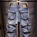 Men's Clothing New Spring Style Durable High Quality Multi Pocket Jeans For Men, Loose Fit, Straight Leg, Trendy Cargo Style, Multi Pocket Long Pants_mkmklike.com