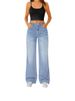 Women's Clothing Casual Straight Jeans Slightly Flared Elastic Waist Denim Jeans_mkmklike.com