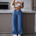 Women's Clothing High-Waisted Wide-Leg Pants Drawstring Elastic Waist Jeans Suitable_mkmklike.com