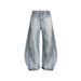 Men's Clothing Distressed Light Blue Baggy Jeans For Men & Women - Vintage Washed High Waist Straight Leg Denim Pants With Cat Whisker Details_mkmklike.com
