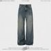 Men's Clothing retro washed jeans high street distressed drape brand slim hip hop versatile wide leg trousers_mkmklike.com