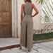 Women's clothing elastic waist high collar halter neck sleeveless floral wide-leg casual pants jumpsuit_mkmklike.com