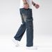 Men's Straight Leg Work Pants - Classic Dark Blue Denim Jeans With Multiple Pockets, Washed Cotton Blend, Casual & Stylish For Everyday Wear_mkmklike.com