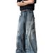 Unisex Retro American Washed Deconstructed Curved Blade Jeans Trendy Straight Leg Relaxed Fit Wide Leg Floor Length_mkmklike.com