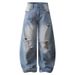 Men's Clothing American High Street Hole Cleanfit Bamboo Distressed Jeans Men And Women Design Flared Pants Ins_mkmklike.com