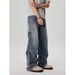 Men's Washed Blue Jeans Spring Autumn Retro Trendy Loose Straight Leg High Street Style New Pants_mkmklike.com