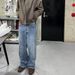 Vintage Washed Blue Straight Leg Denim Jeans For Men & Women - 100% Cotton Cleanfit Retro Style With Distressed Details_mkmklike.com
