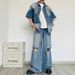 Vintage Distressed Denim Shirt & Ripped Jeans Set - High Street Grunge Style For Men Fashion Trends_mkmklike.com