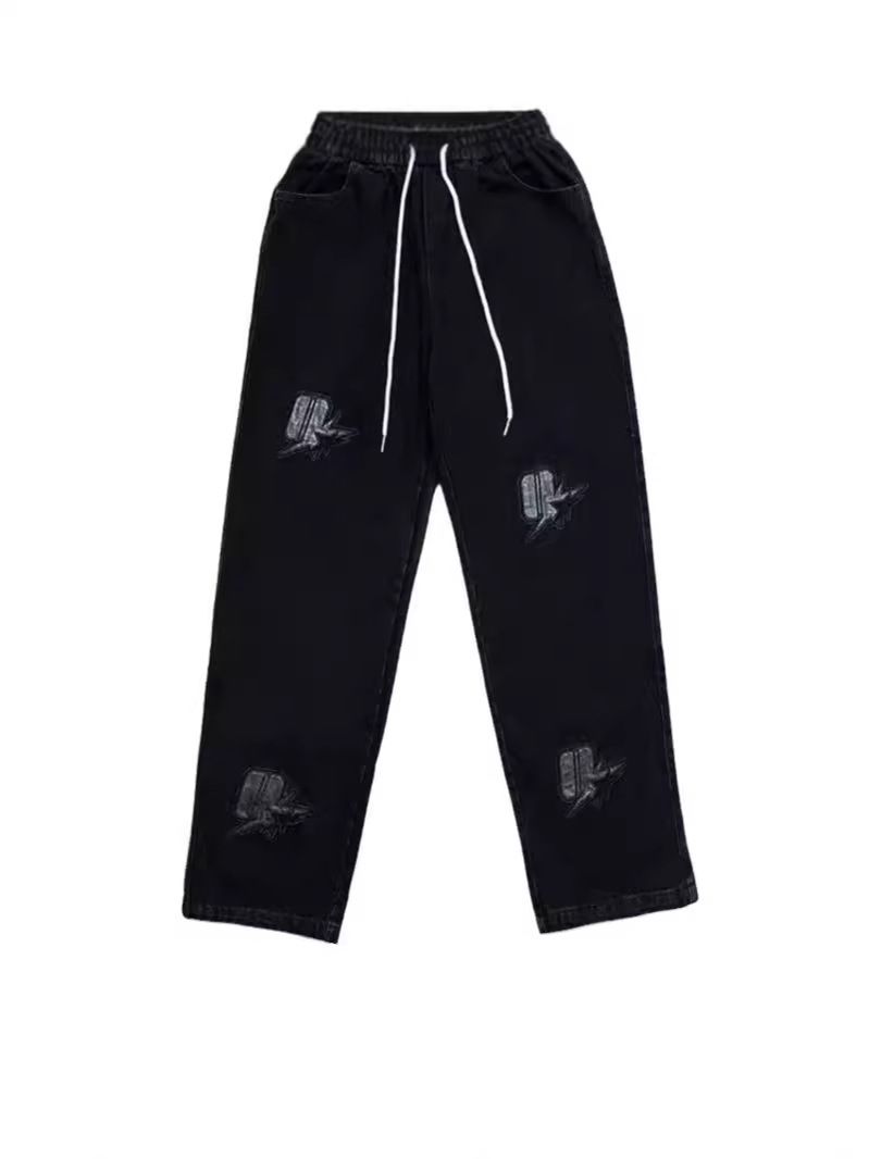 Men's Streetwear Drawstring Jeans – Relaxed Fit Hip-Hop Trousers With Urban Edge_mkmklike.com