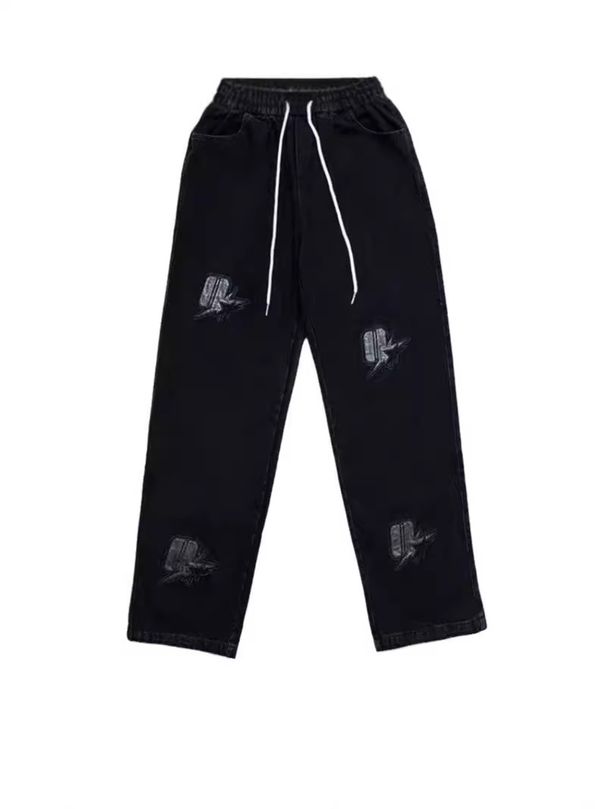 Men's Streetwear Drawstring Jeans – Relaxed Fit Hip-Hop Trousers With Urban Edge_mkmklike.com