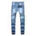 Biker Skinny Jeans for Men And Women Distressed Stretch Denim with Knee Wrinkles Slim Fit Ripped Casual Streetwear Jeans_mkmklike.com