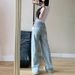 New 2025 Women's Designer Bow Embroidered Jeans High-Waisted Straight-Leg Summer Retro Wide-Leg Pants Casual Cotton Fashion_mkmklike.com