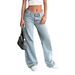 Low-Rise Flared Jeans For Women - Stretchy Wide Leg Denim Pants With High Elasticity (Light Blue)_mkmklike.com