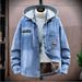 Autumn Winter Hooded Brand With Velvet Denim Coat For Boys And Teenagers, Trendy Artistic Collar Jacket, Casual Long_mkmklike.com