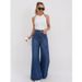Women's High Waist Flared Jeans - Wide Leg Bootcut Denim Pants With Vintage Wash, Deep Blue_mkmklike.com