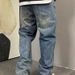 Men's American Casual Washed Retro Ripped Jeans Straight Leg Loose Trendy Wide Leg Dad Pants_mkmklike.com
